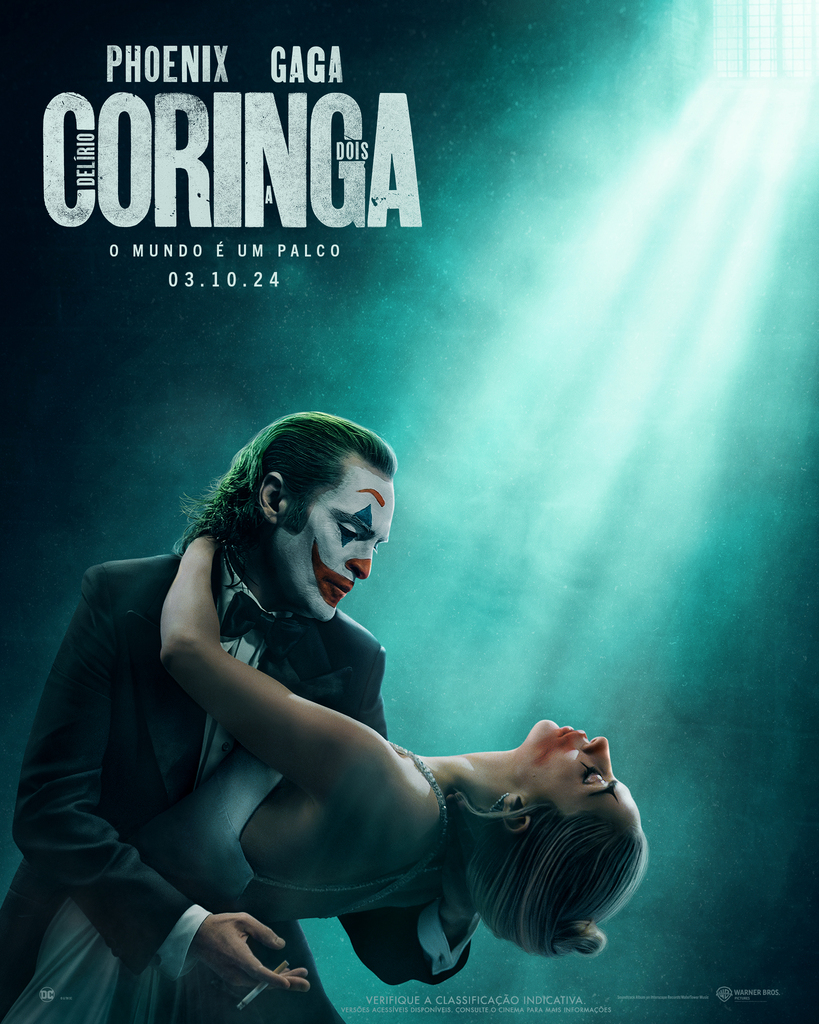 Pôster oficial de "Coringa: Delírio a Dois", estrelado por Joaquin Phoenix e Lady Gaga.